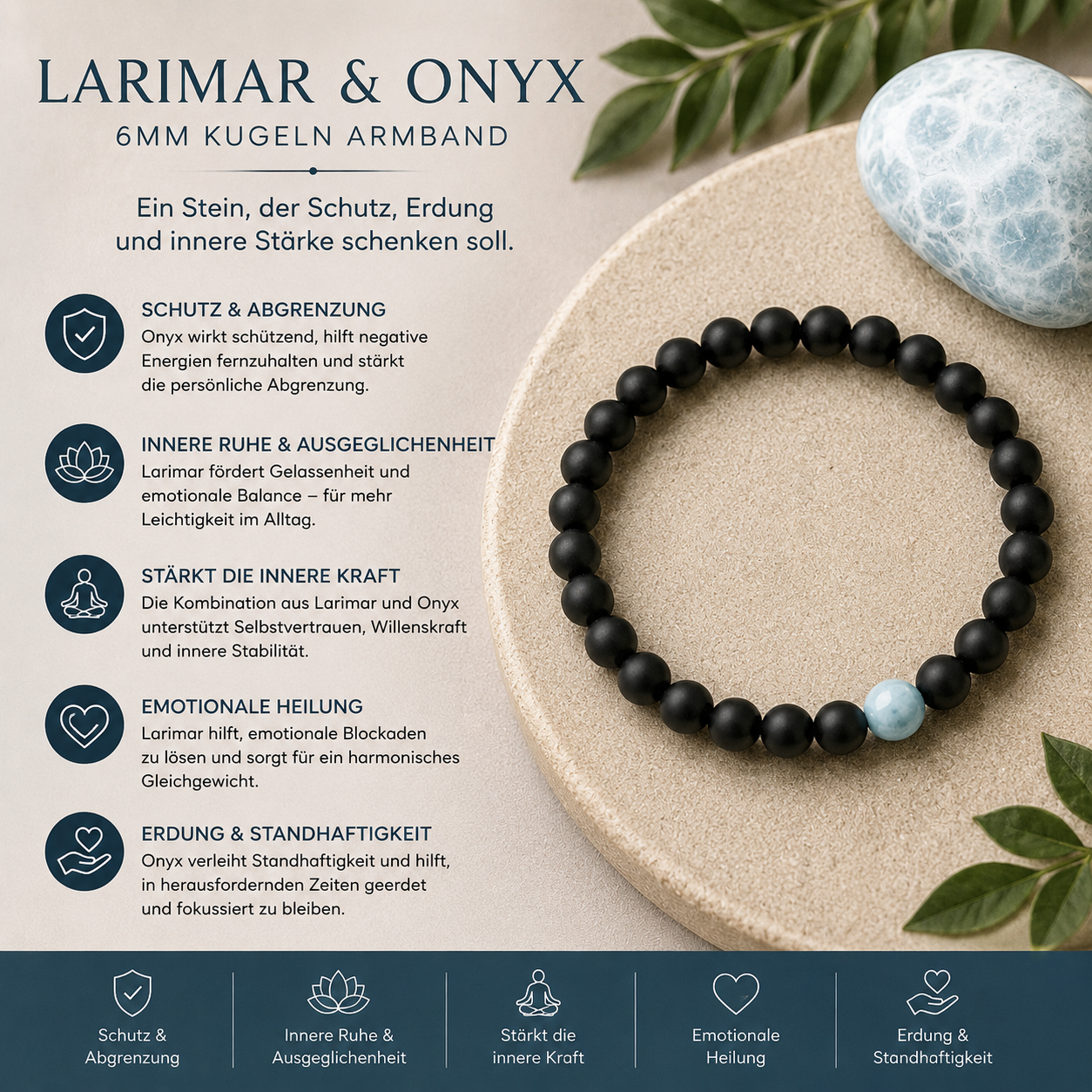 Larimar & Onyx Armband 6-7mm Kugeln
