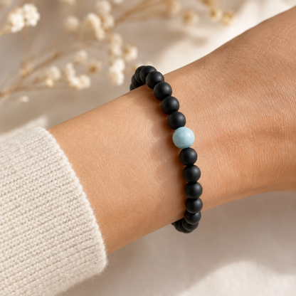 Larimar & Onyx Armband 6-7mm Kugeln