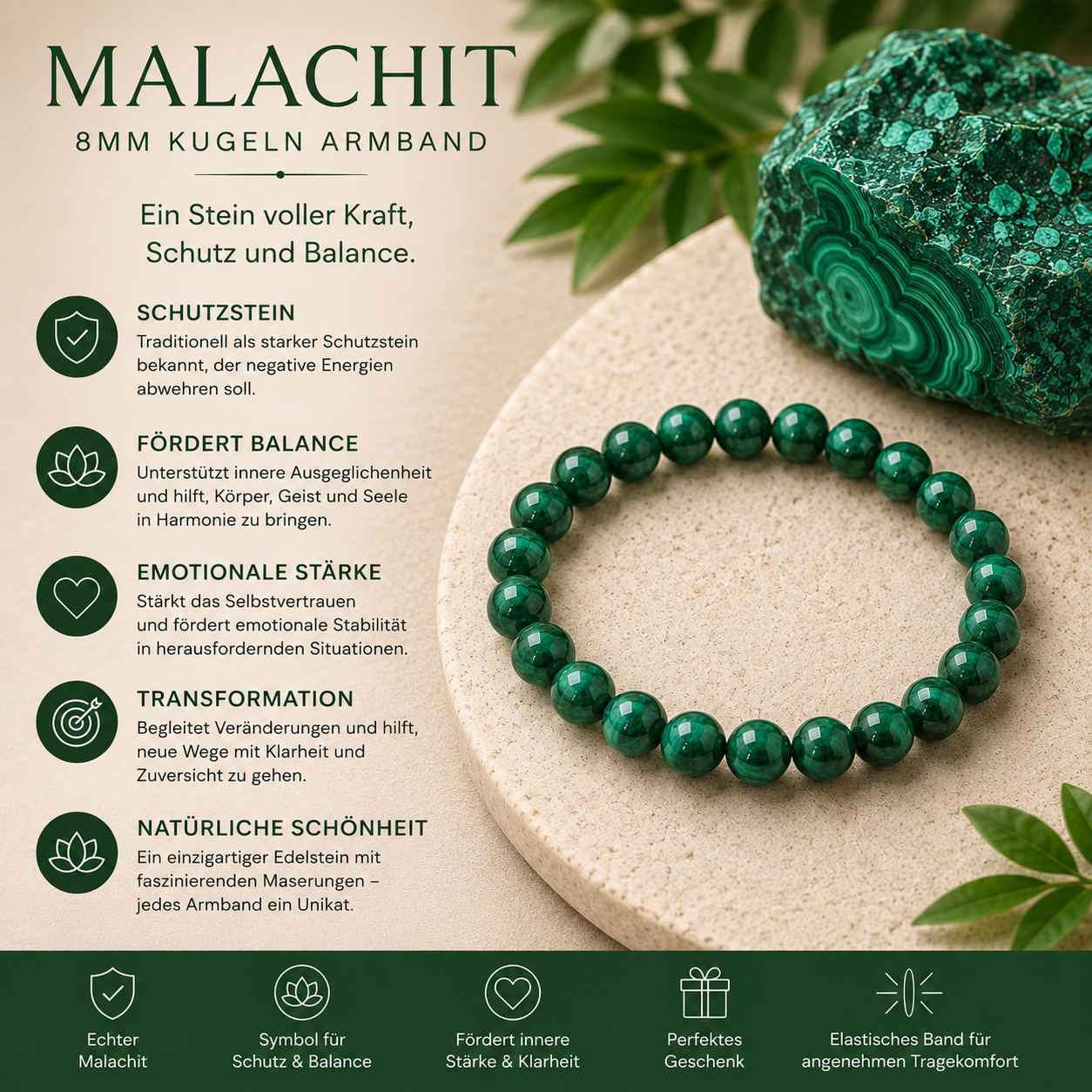 Malchit Armband 8mm Kugeln
