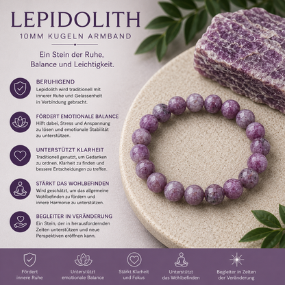 Lepidolith Armband 10mm Kugeln