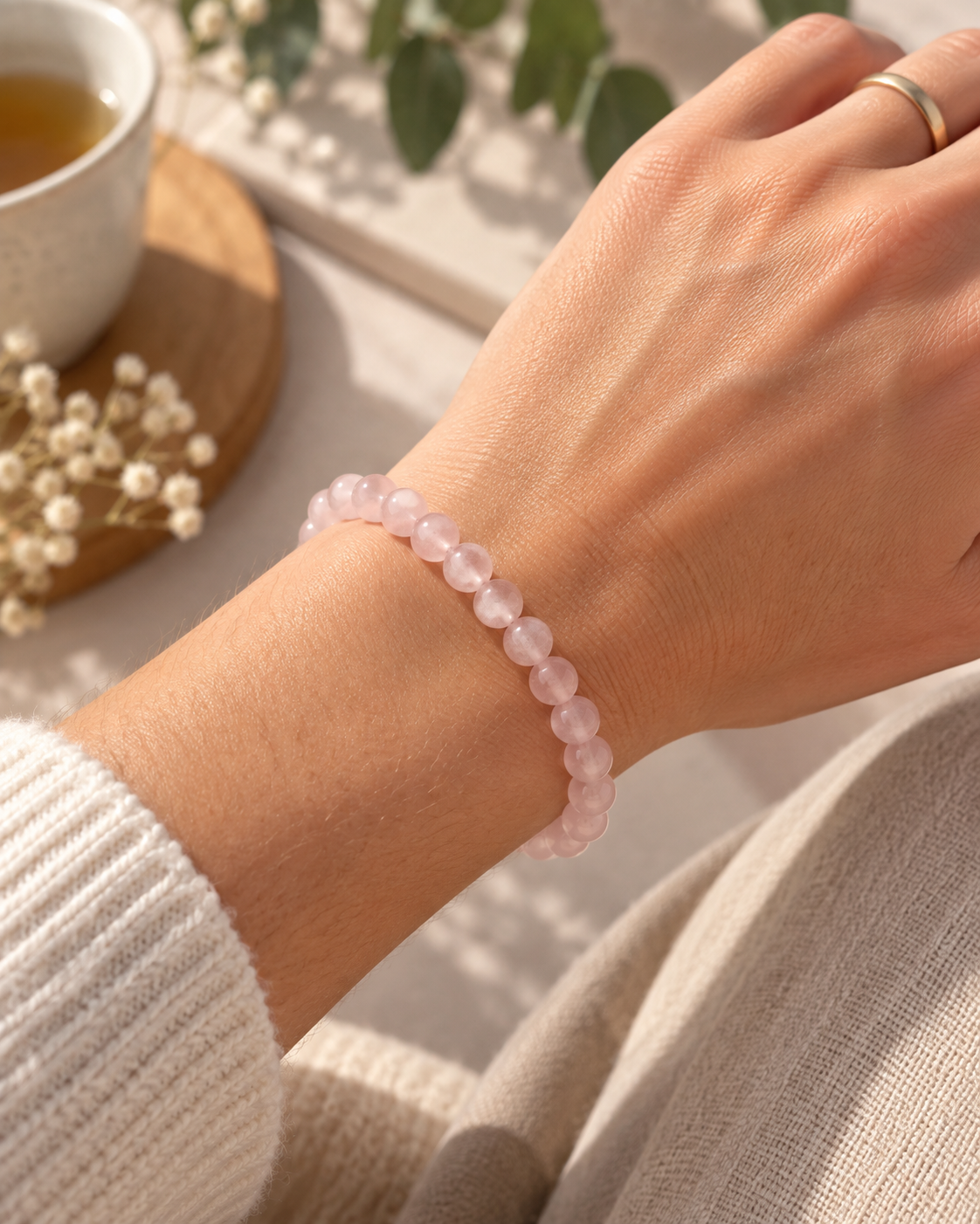 Rosenquarz Armband 6mm Kugeln